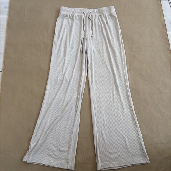 Rachel Parcell Lounge Pants Small Ivory Ribbed Wide Leg comfy aesthetic - Picture 1 of 8